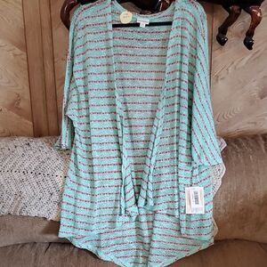 KIM#007 LuLaRoe Lindsay Mint and Coral Knit Kimono